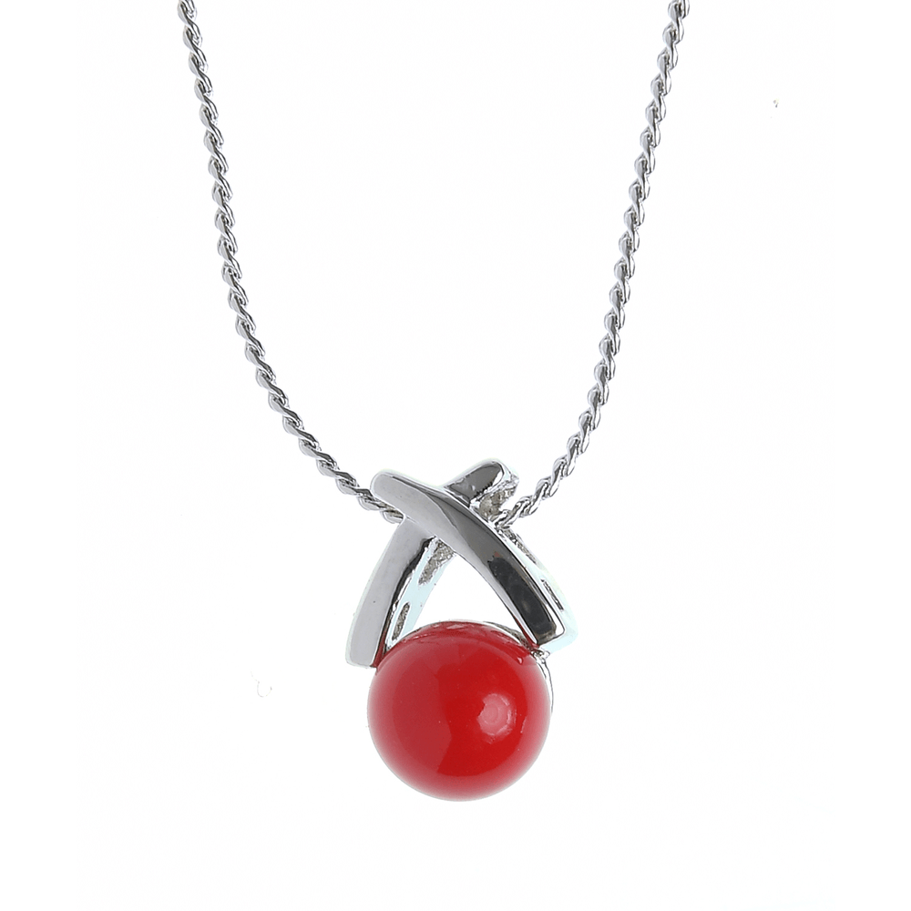 Colier argintiu pandantiv perla rosie image3
