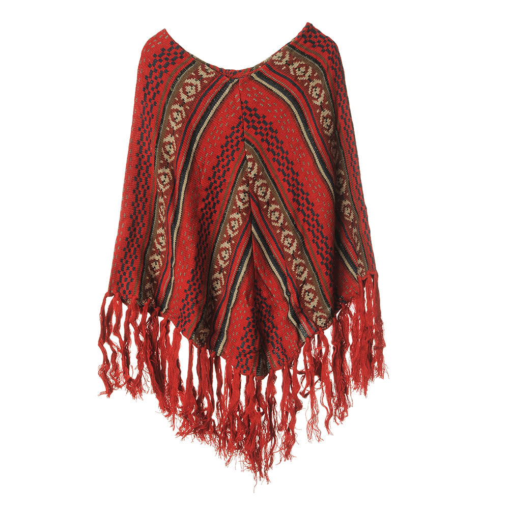 Poncho grena cu print in dungi - 2 | YEO