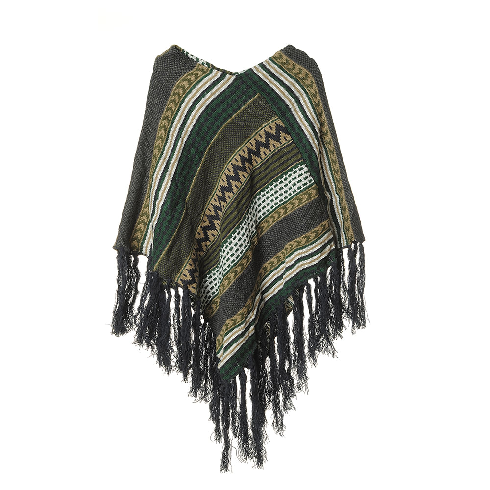 Poncho tricotat franjuri albastri - 2 | YEO