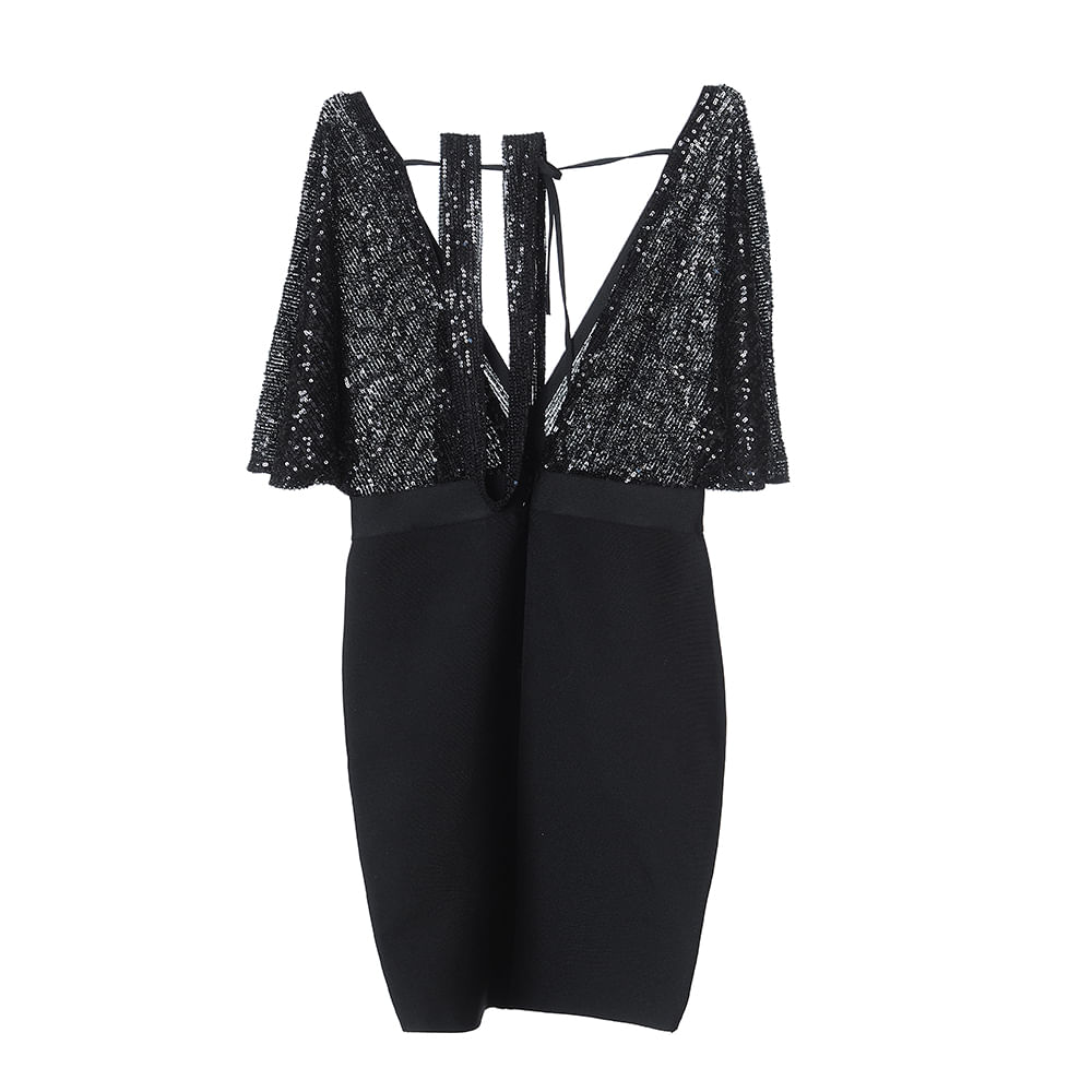 Rochie elastica paiete negre - 2 | YEO