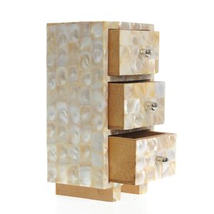 Cutie de bijuterii din lemn si sidef cu 3 sertare