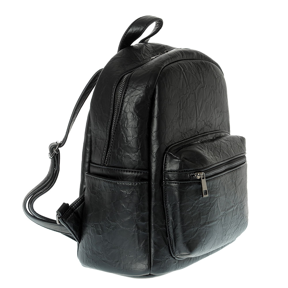 Rucsac negru din piele ecologica cu design sifonat - 1 | YEO