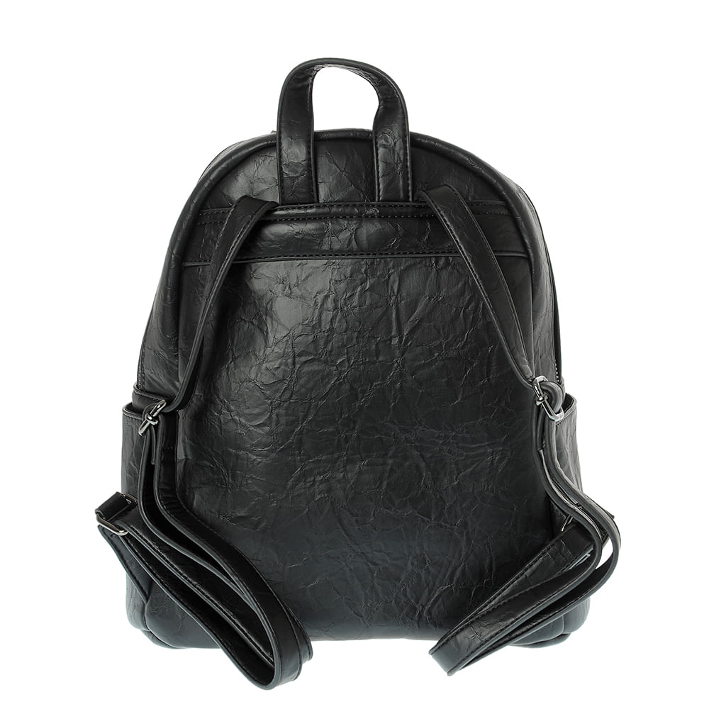 Rucsac negru din piele ecologica cu design sifonat - 2 | YEO