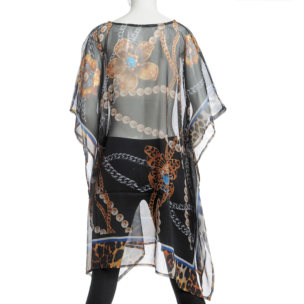 Poncho lejer cu print floral si perle - 1 | YEO