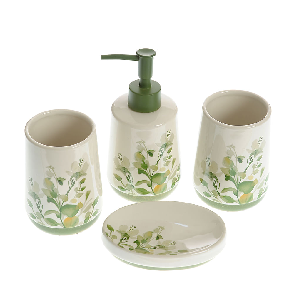 Set de baie din ceramica cu print floral - 1 | YEO