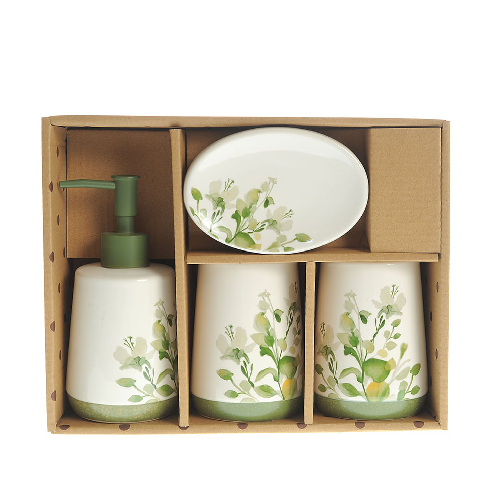 Set de baie din ceramica cu print floral - 3 | YEO