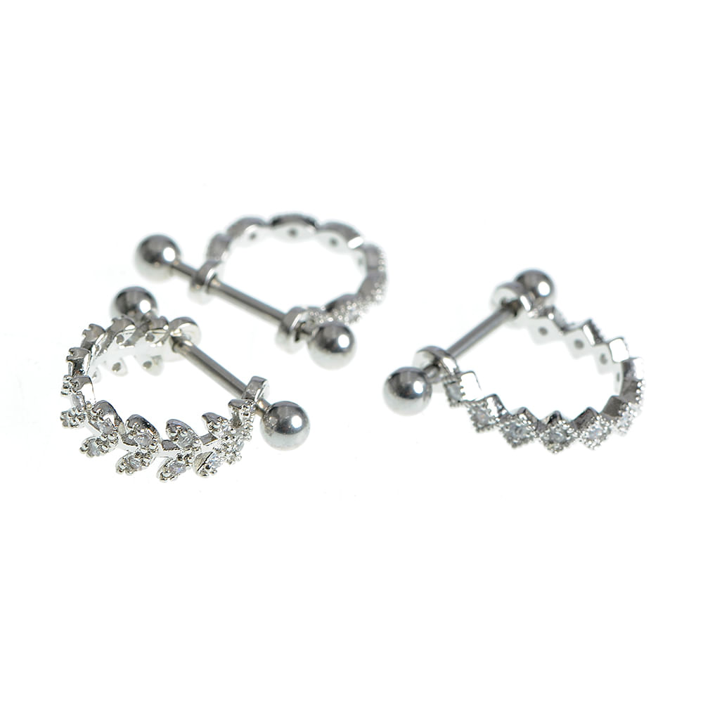 Set 3 piercinguri argintii pentru ureche - 2 | YEO