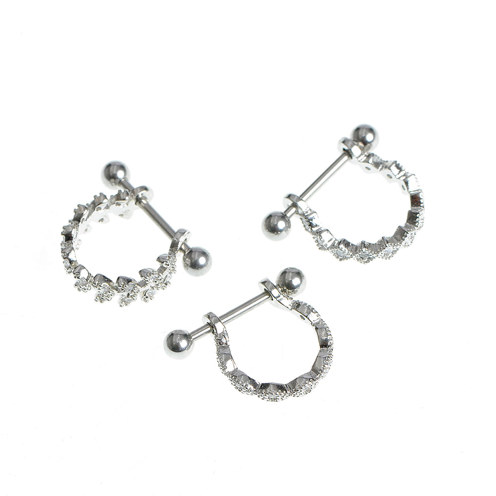 Set 3 piercinguri argintii pentru ureche - 3 | YEO