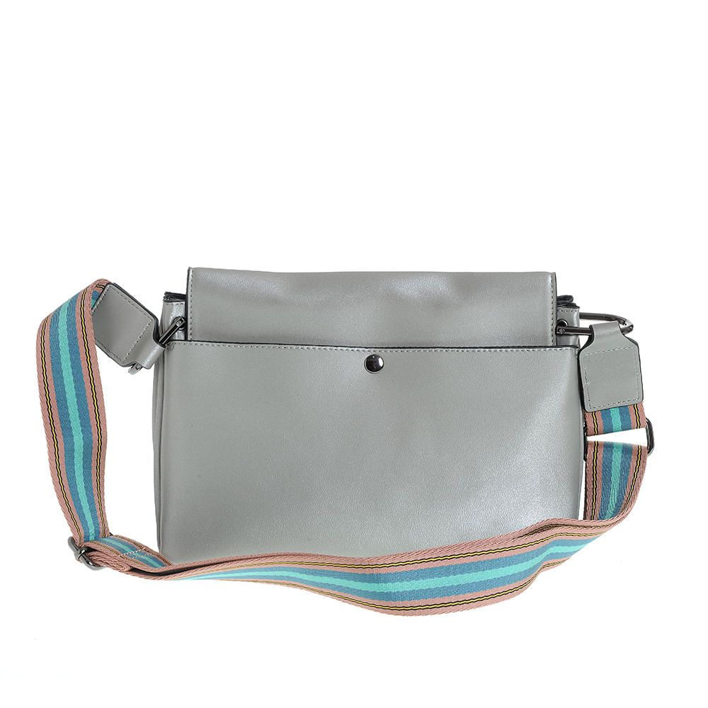 Geanta gri crossbody cu bareta multicolora