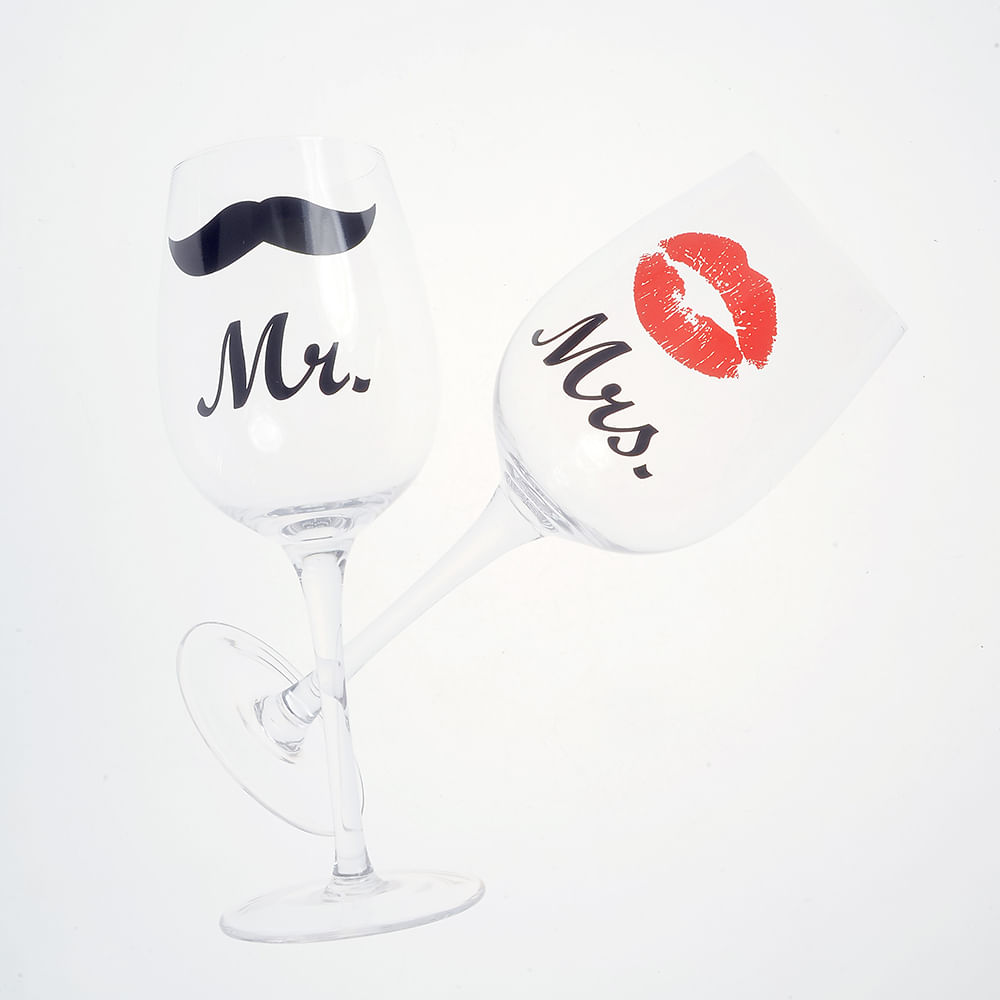 Set 2 pahare din sticla Mr. & Mrs. 430 ml - 2 | YEO