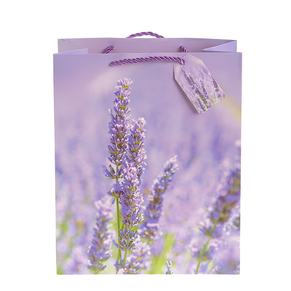 Punga de cadou mov cu design lavanda 32x26 cm - 1 | YEO