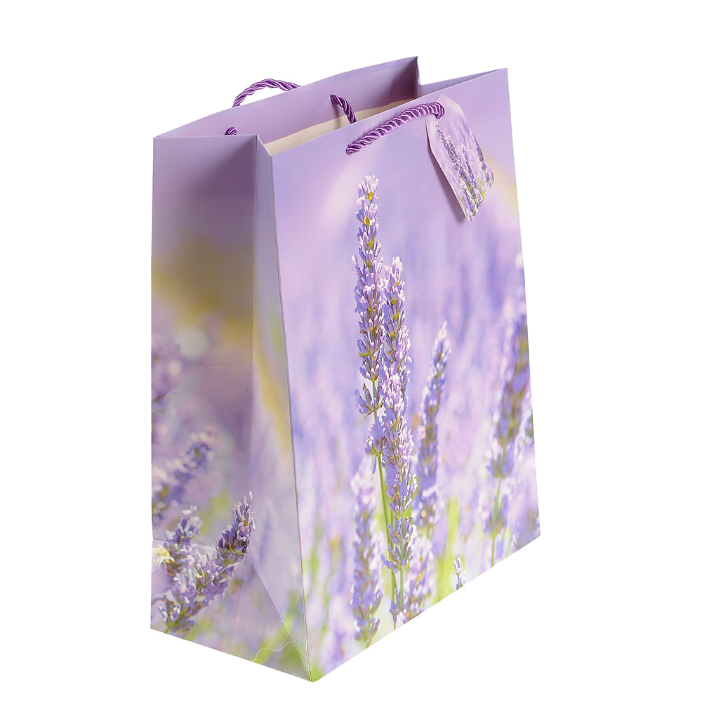 Punga de cadou mov cu design lavanda 32x26 cm - 2 | YEO