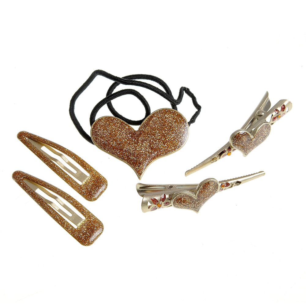 Set 5 accesorii de par aurii cu inimi - 3 | YEO