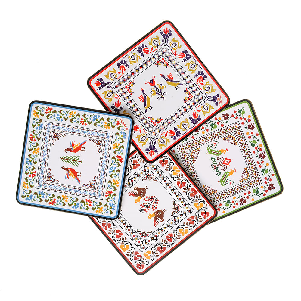 Set 4 suporturi de pahare design cusatura traditionala - 1 | YEO