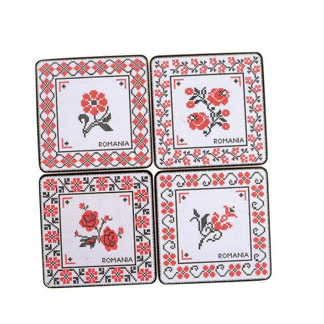 Set 4 suporturi de pahare cu flori