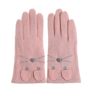 Manusi roz din lana cu decor pisica