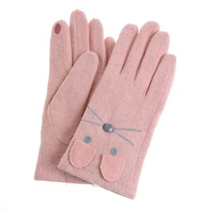 Manusi roz din lana cu decor pisica