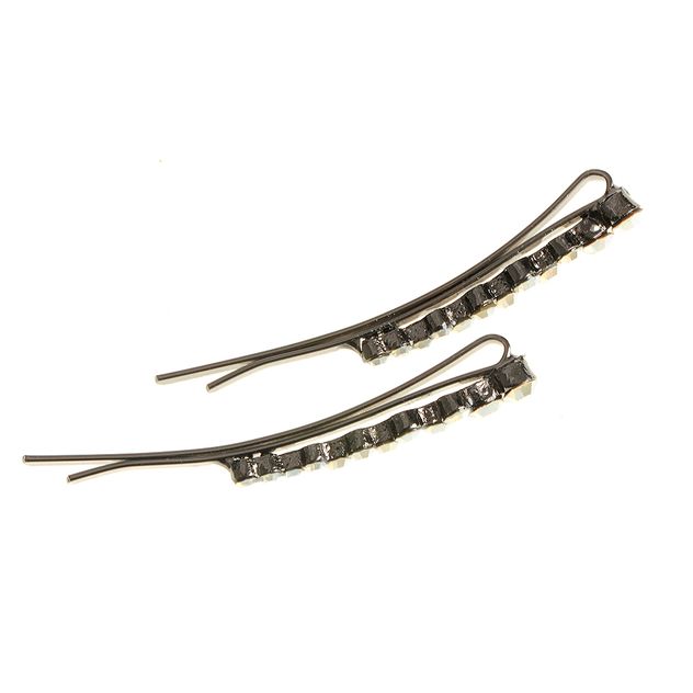 Set 2 agrafe negre cu pietre albe