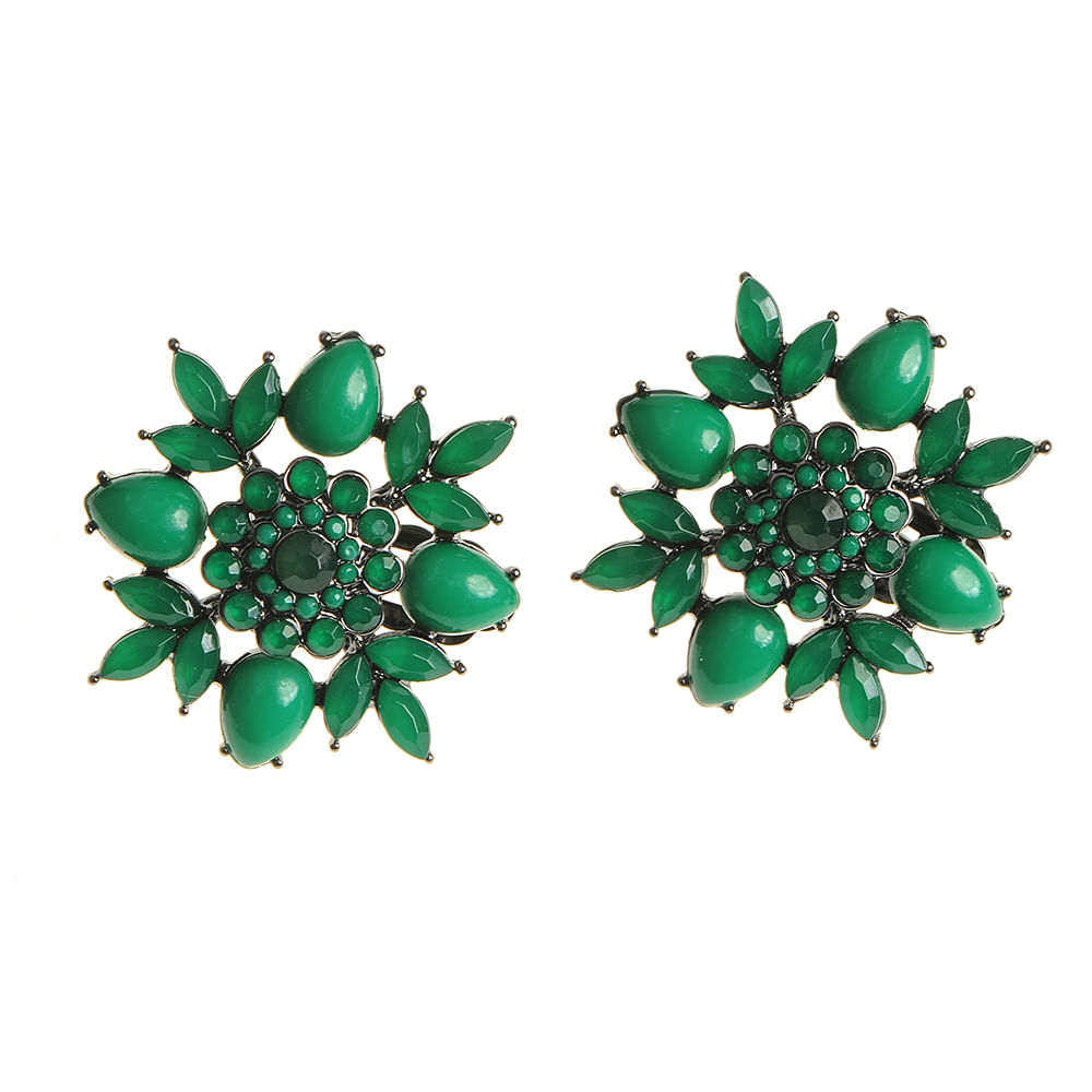 Cercei cu clips si floare verde - 1 | YEO