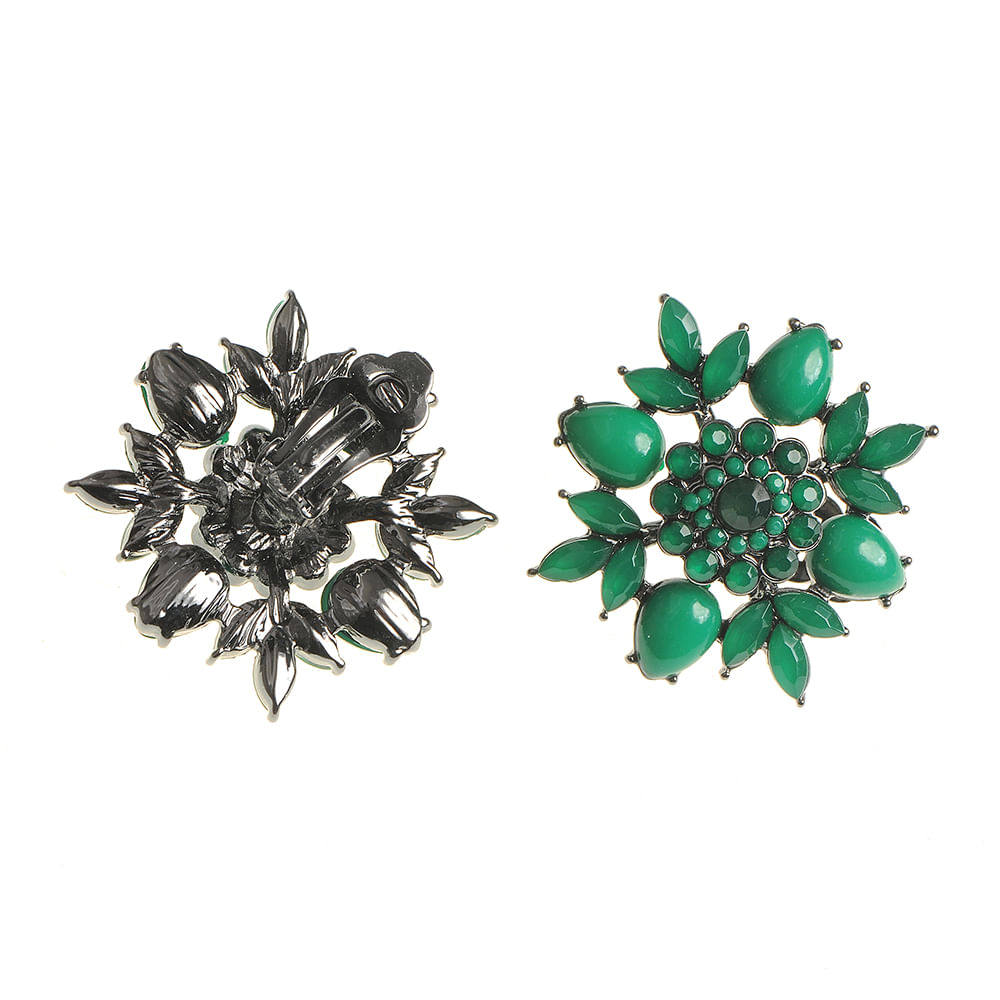 Cercei cu clips si floare verde - 2 | YEO