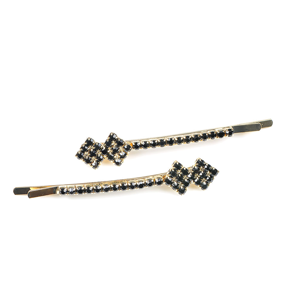 Set 2 agrafe aurii cu pietre negre