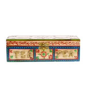 Cutie de ceai din lemn pictat si alama