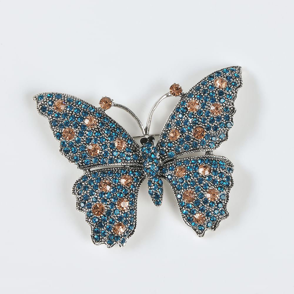 Brosa fluture decorat cu pietre bleu bleu