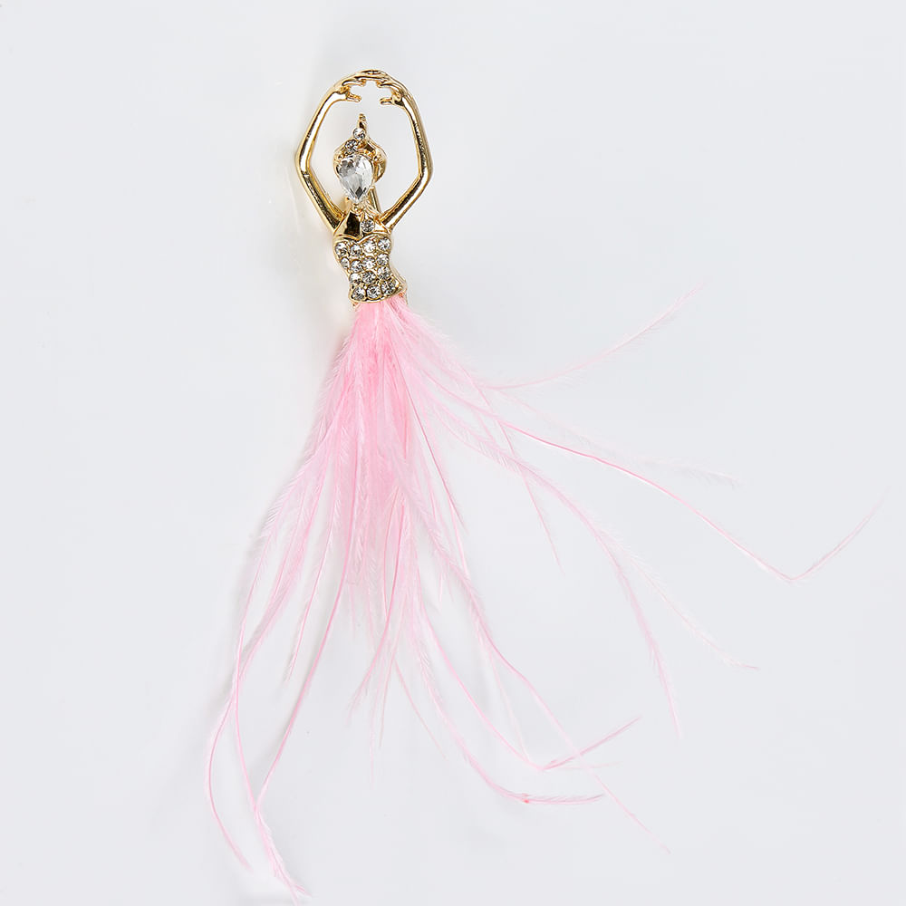 Brosa balerina cu rochie din pene roz balerina
