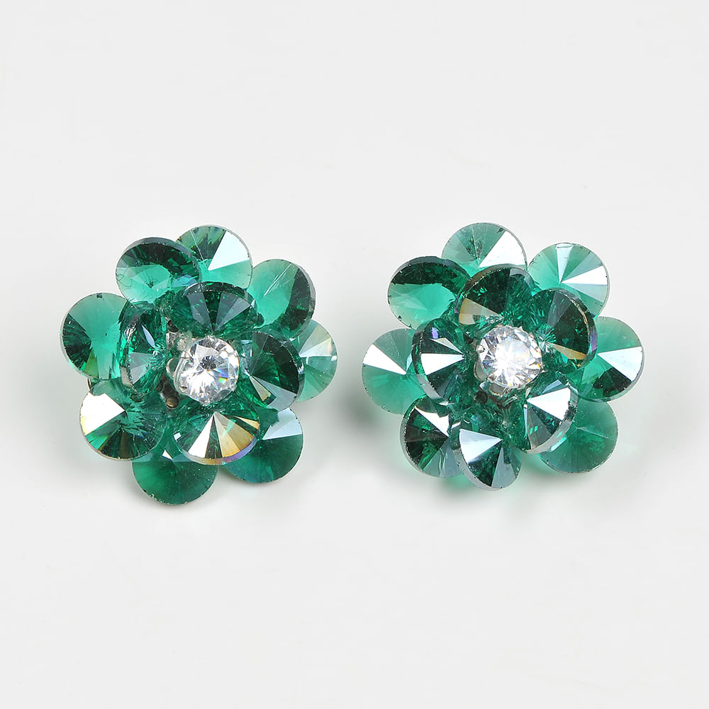 Cercei floare verde cu clips