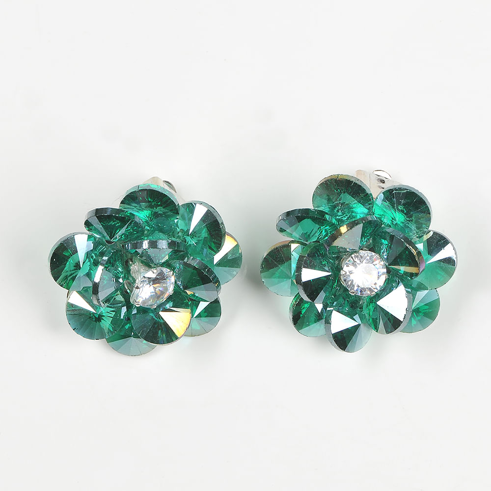 Cercei floare verde cu clips - 1 | YEO