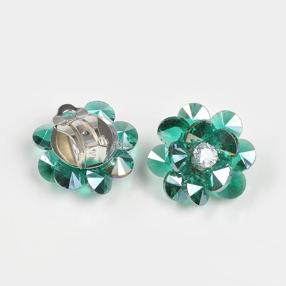 Cercei floare verde cu clips - 2 | YEO