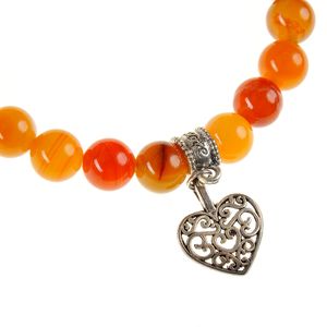 Bratara portocalie cu piatra naturala si pandantiv inima