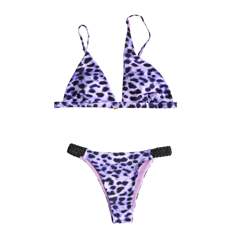 Sutien de baie mov cu model animal print - 4 | YEO