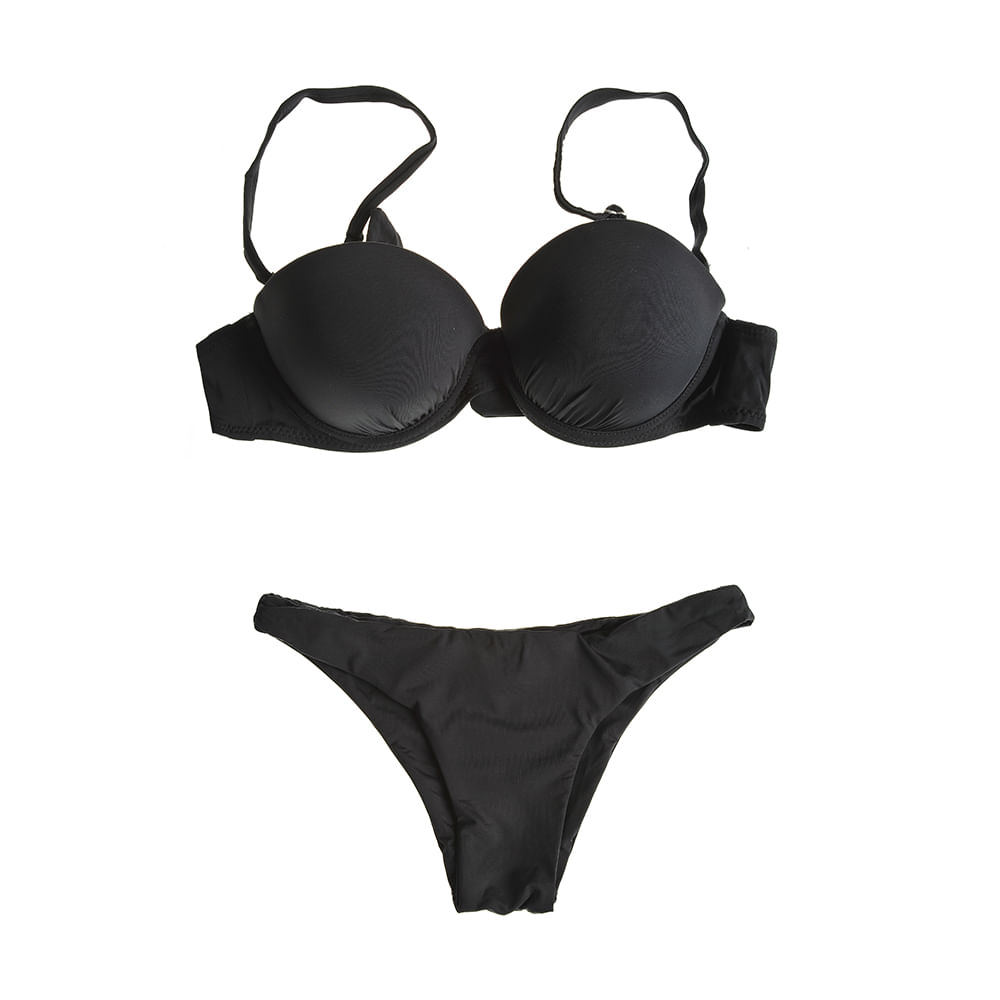 Sutien de baie negru cu snur