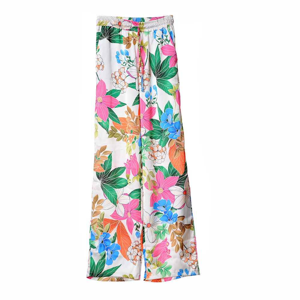 Pantaloni albi cu model floral