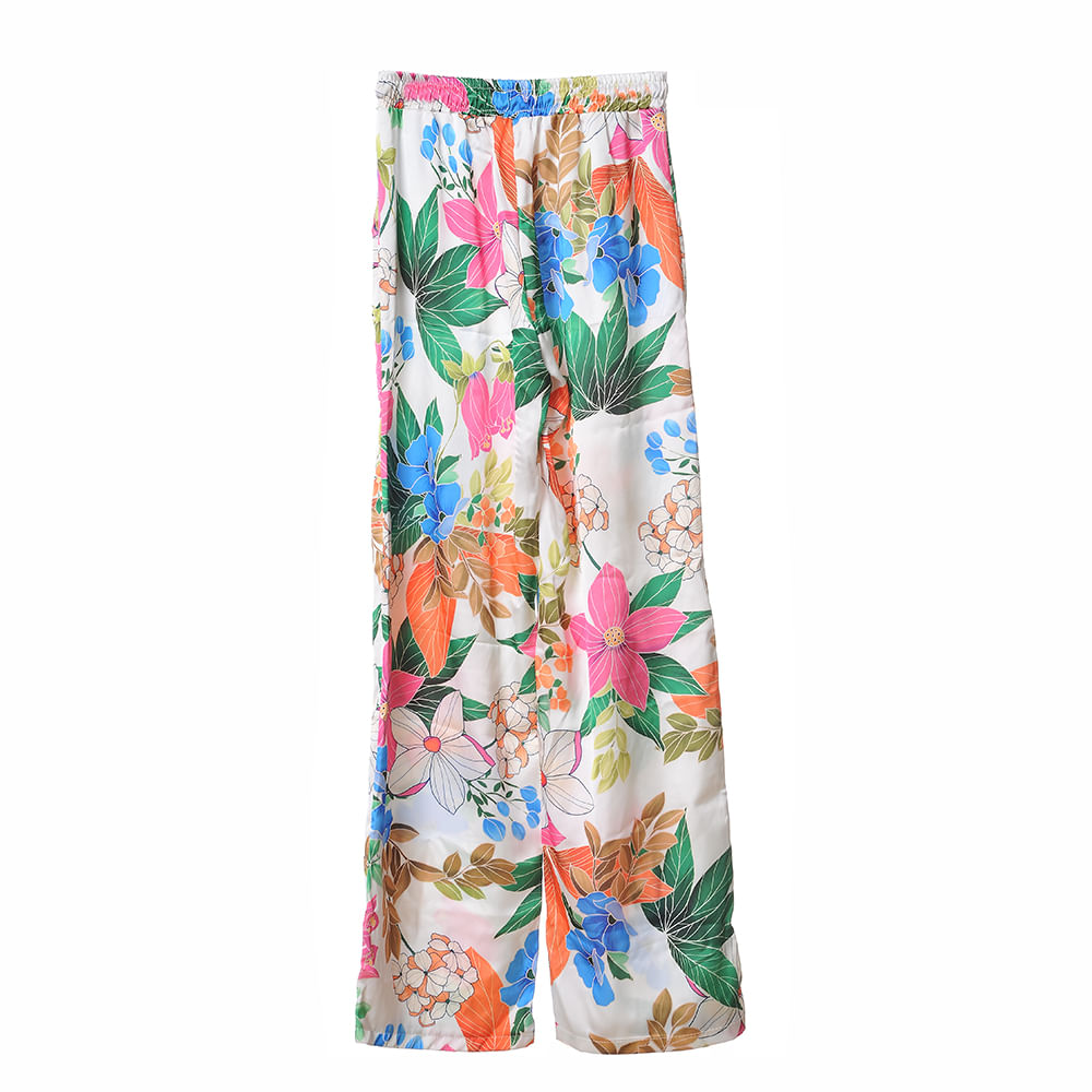 Pantaloni albi cu model floral - 1 | YEO