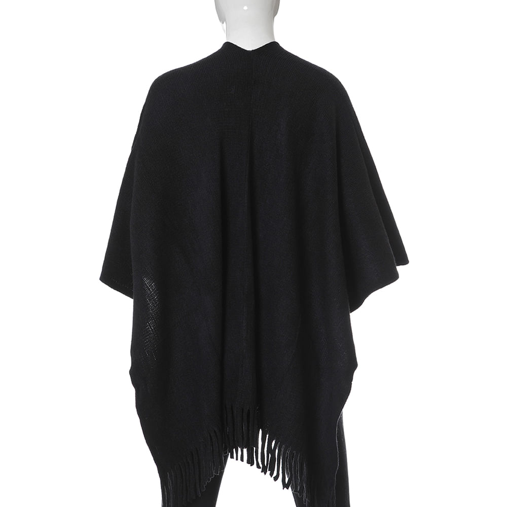 Poncho negru cu franjuri - 2 | YEO