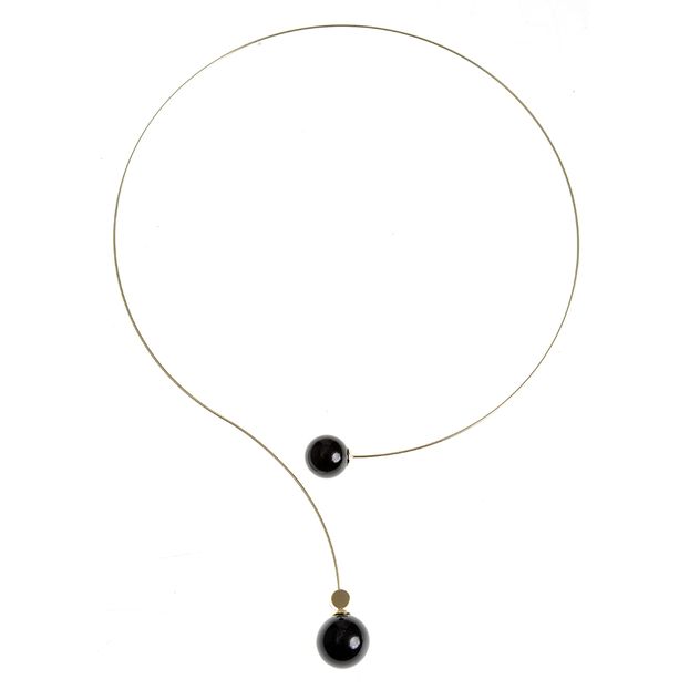 Colier auriu cu perle acrilice negre