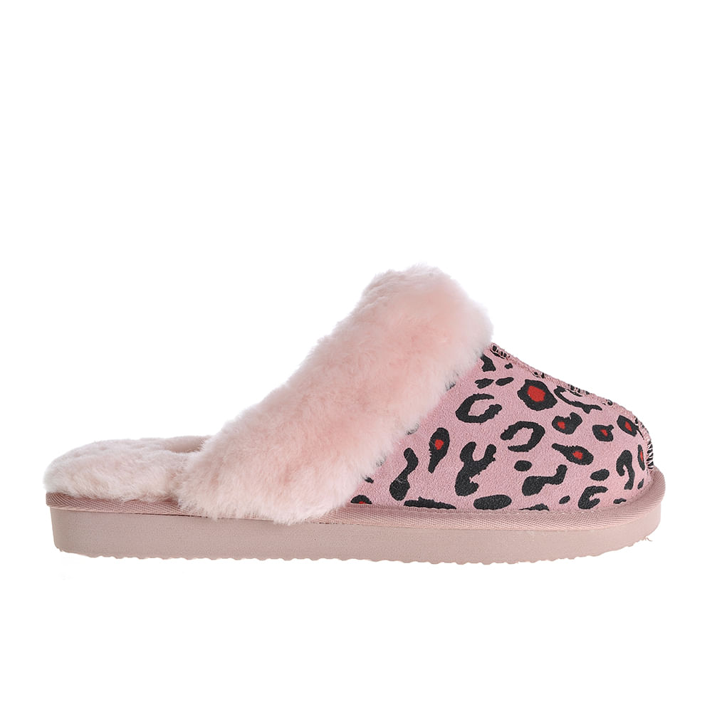 Papuci de casa roz cu model animal print - 3 | YEO