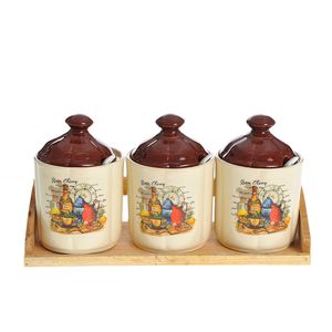 Set 3 recipiente din ceramica cu suport