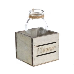Cutie din lemn cu recipient din sticla 11 cm