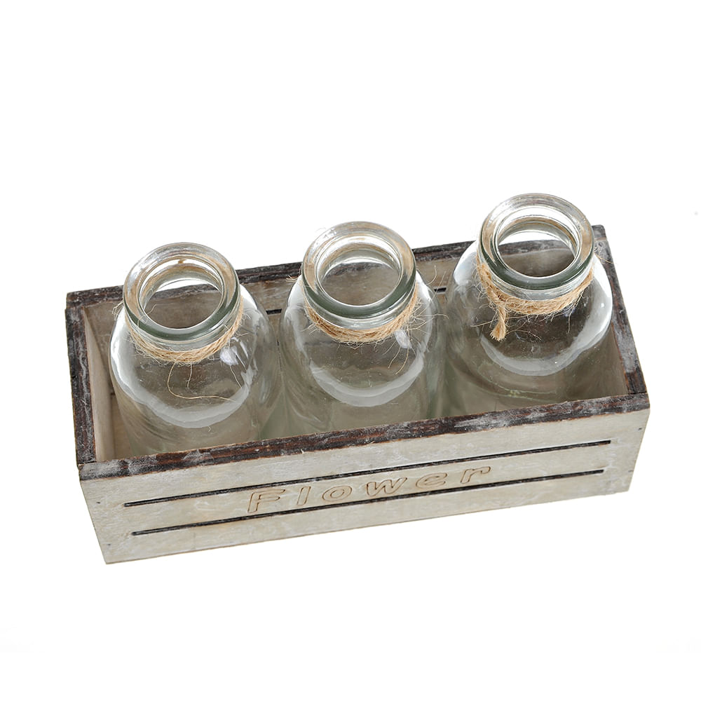 Cutie din lemn cu 3 recipiente de sticla 11 cm image2