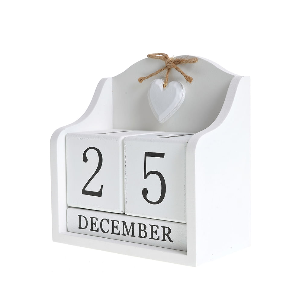 Calendar alb din lemn 15 cm image2
