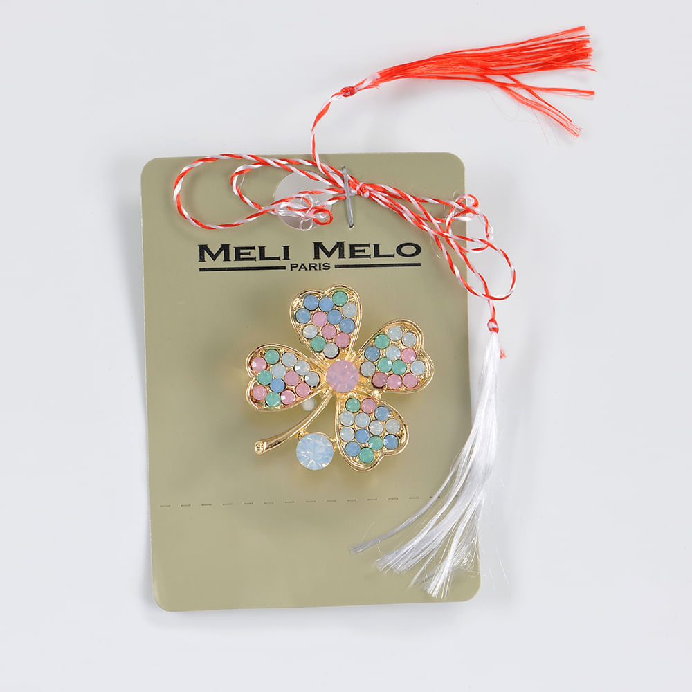 Brosa martisor trifoi cu pietre multicolore - 3 | YEO