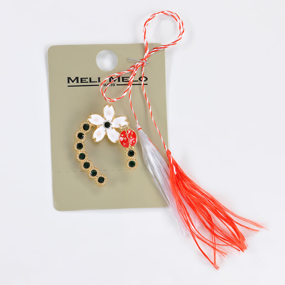 Brosa martisor potcoava cu floare alba - 3 | YEO