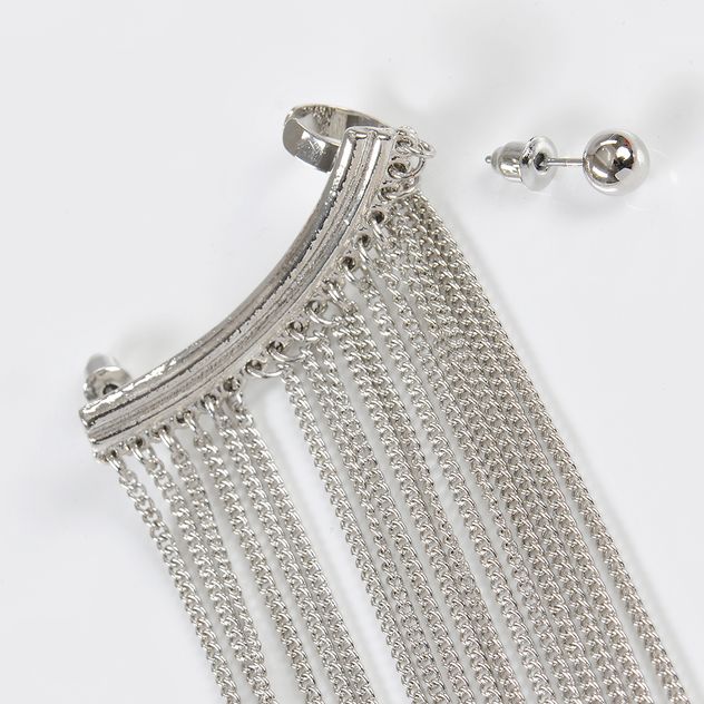 Cercei ear cuff argintii cu zale lungi