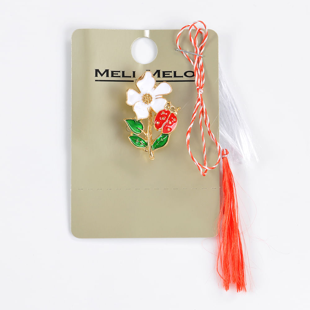 Brosa martisor floare alba cu buburuza - 3 | YEO