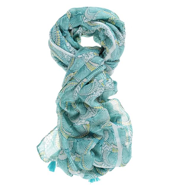 Esarfa vernil din vascoza cu ciucuri