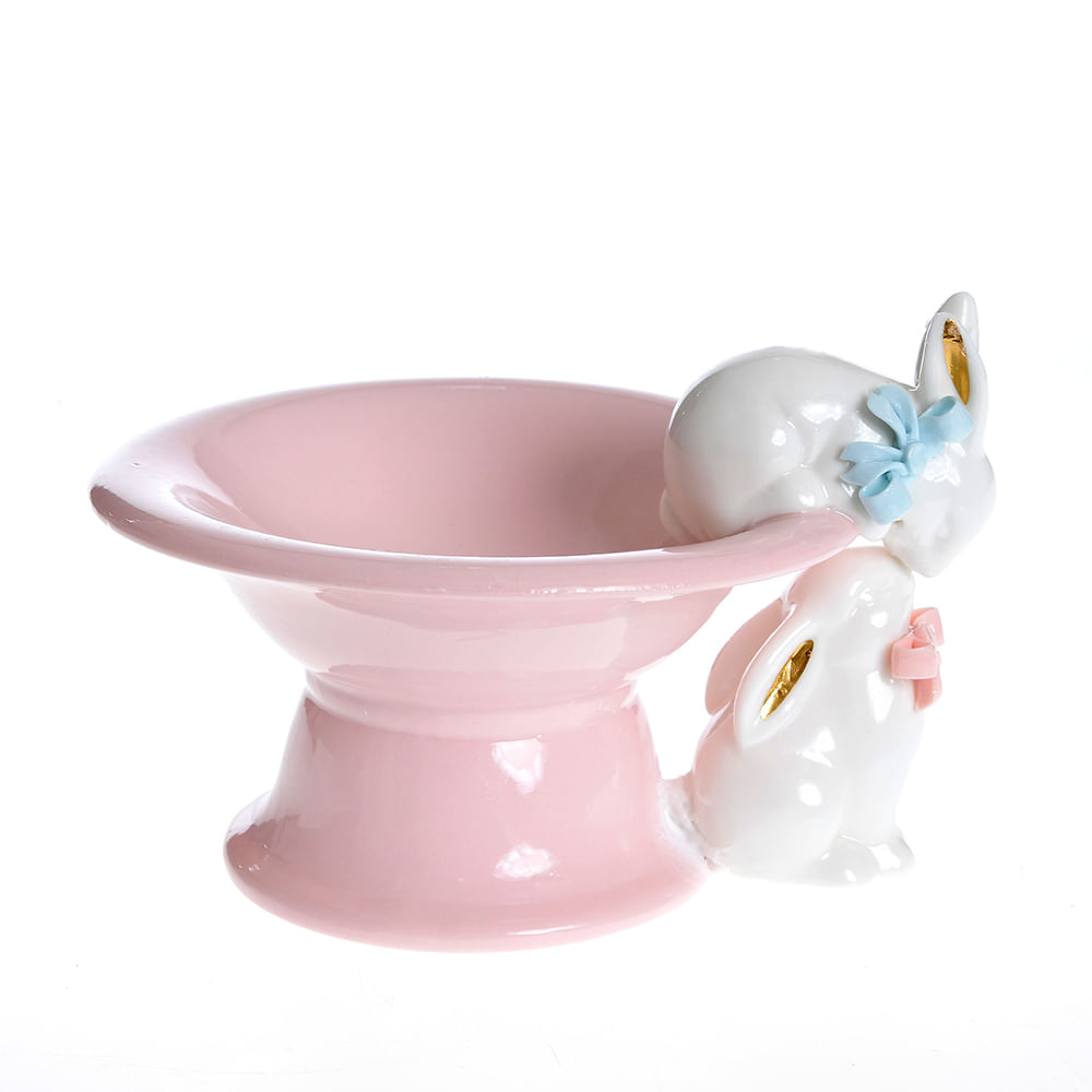 Platou ceramic roz cu iepuras 18 cm