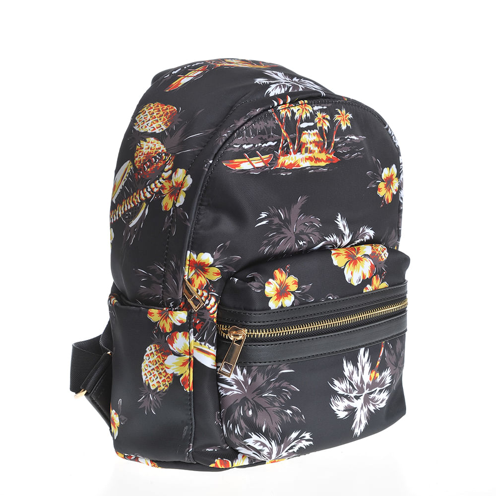 Rucsac negru cu print exotic - 1 | YEO